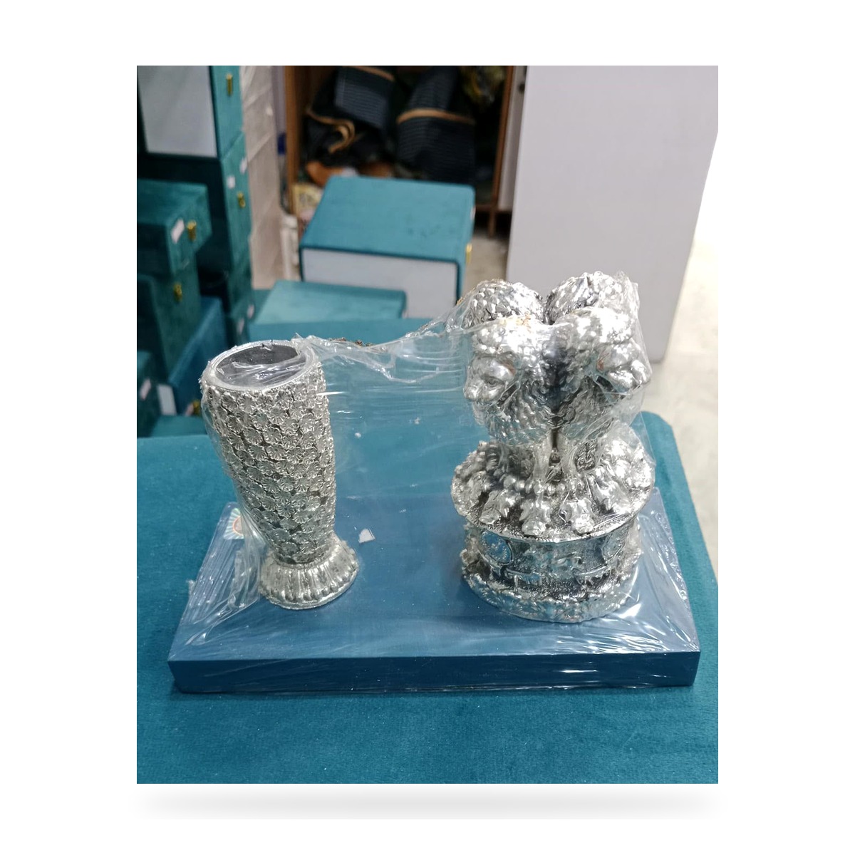 CRESTORA 999 Silver Plated Peacock Pair Gift Article