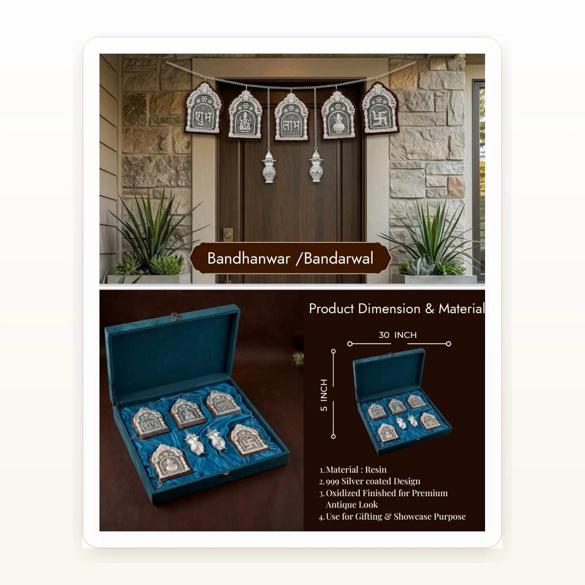 CRESTORA 999 Silver Plated Bandhanwar Toran Gift Set