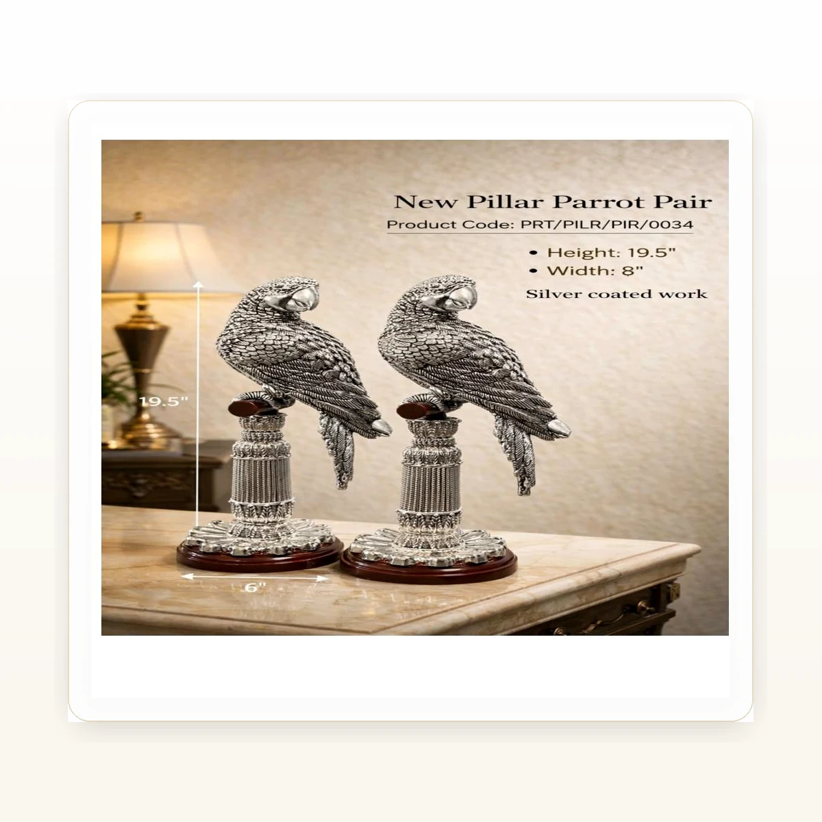 CRESTORA 999 Silver Plated Bird Pair Decorative Showpiece