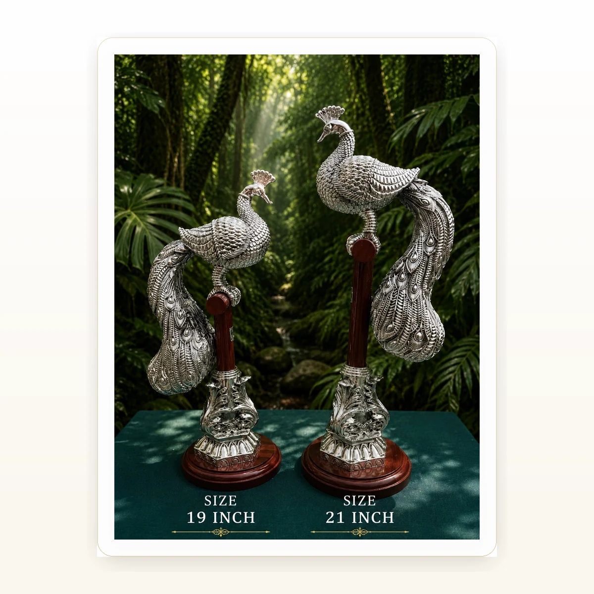 CRESTORA 999 Silver Plated Peacock Pair Decorative Showpiece