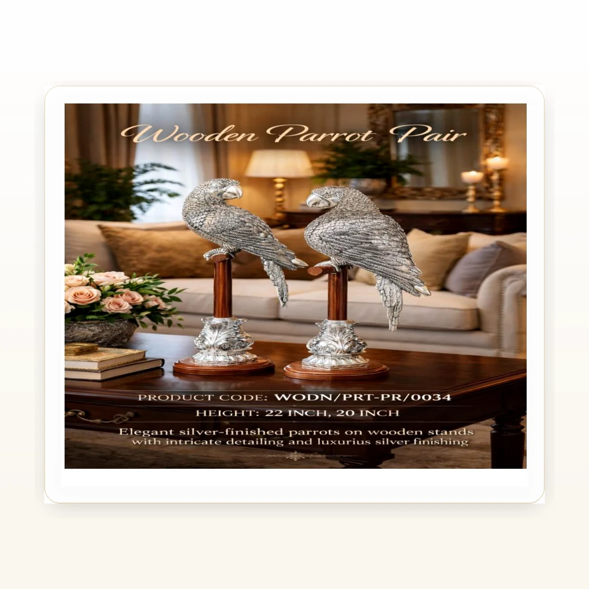 CRESTORA 999 Silver Plated Peacock Decorative Showpiece