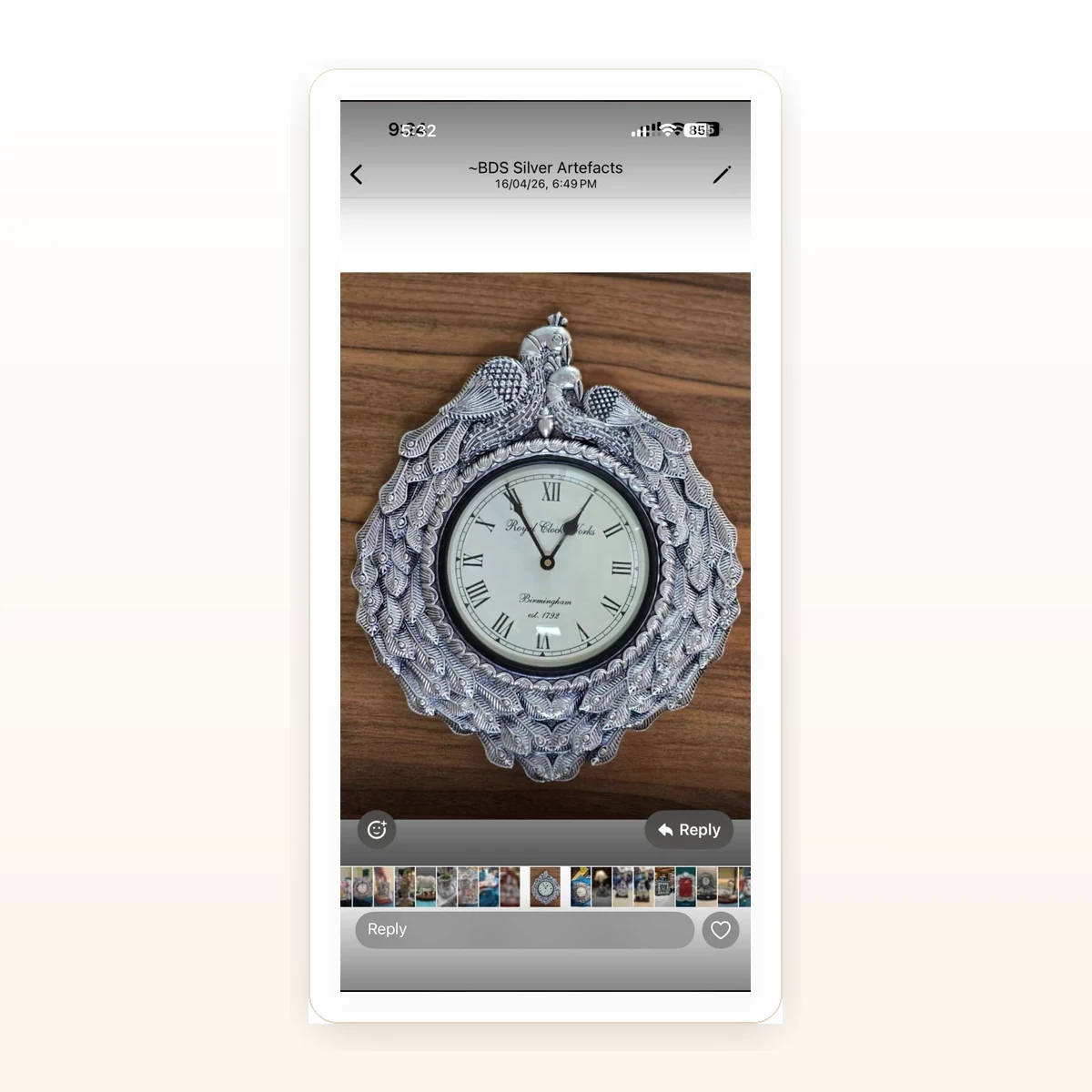 CRESTORA 999 Silver Plated Decorative Table Clock