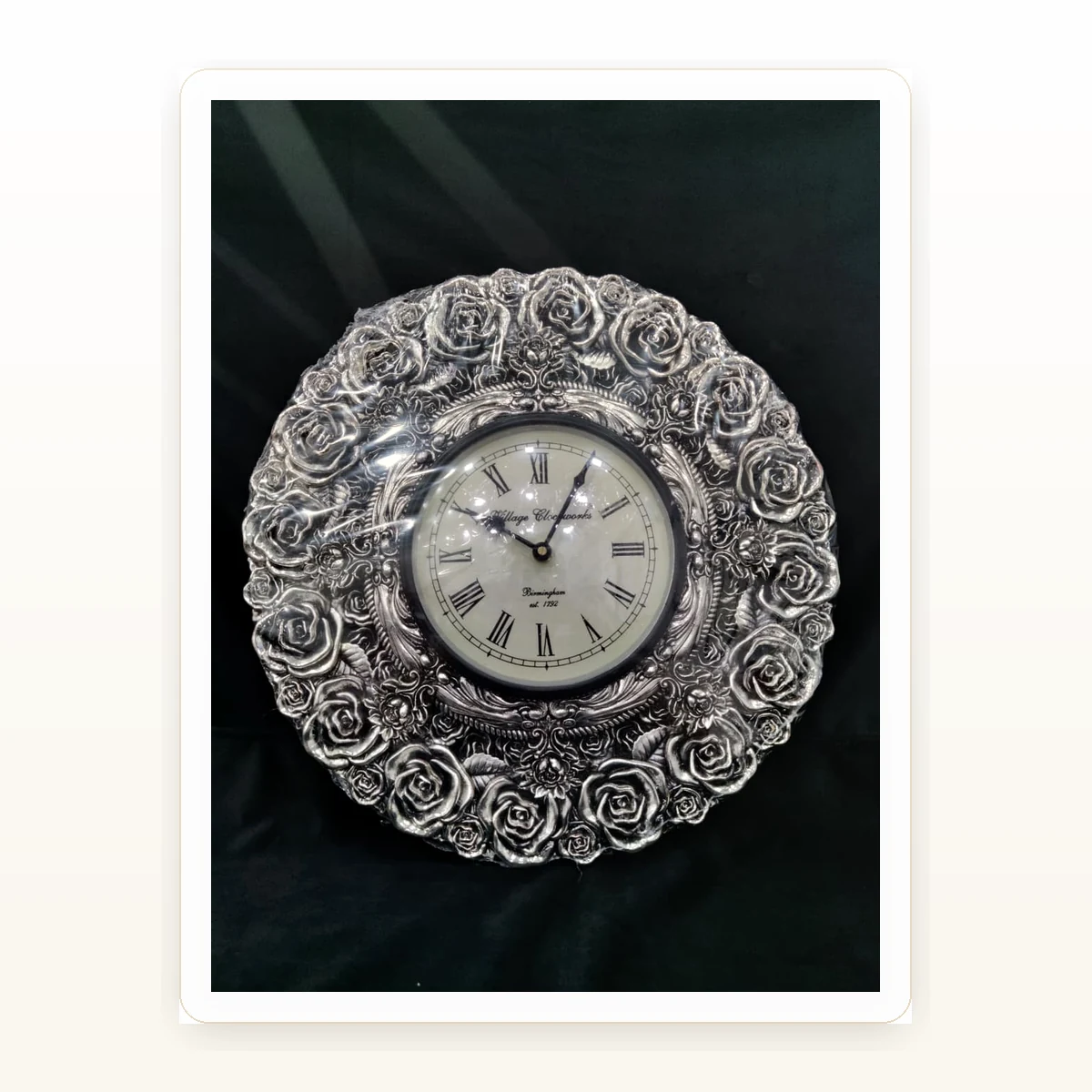 CRESTORA 999 Silver Plated Round Decorative Clock