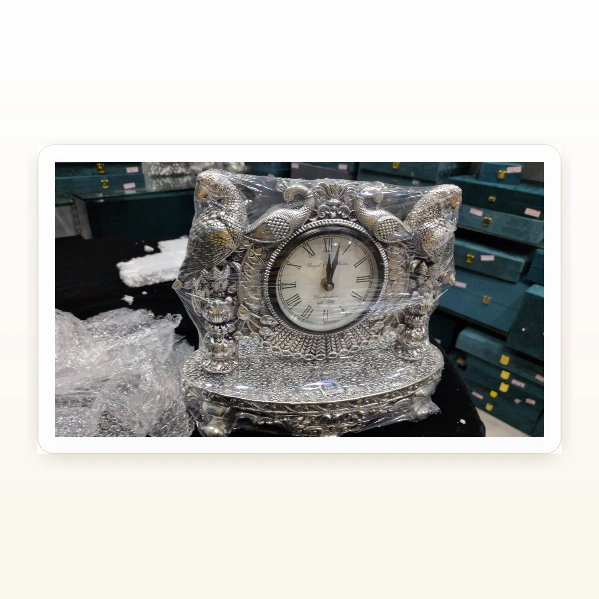 CRESTORA 999 Silver Plated Floral Decorative Clock